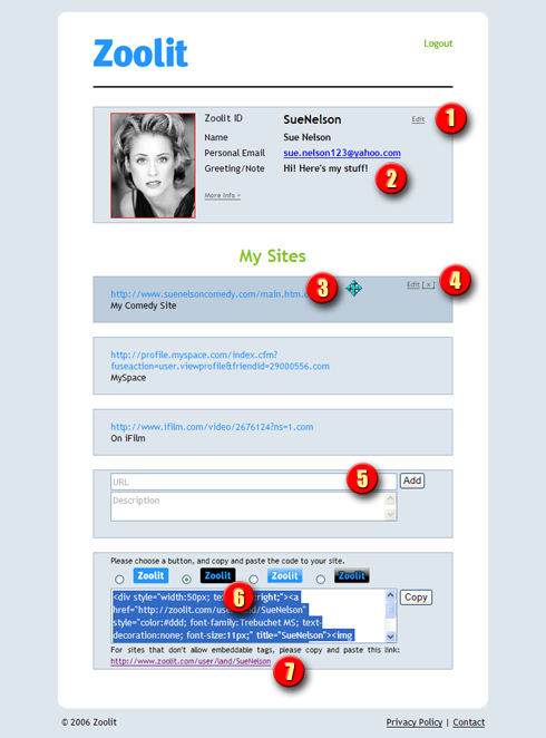 After you register or login, you can edit your Zoolit page...